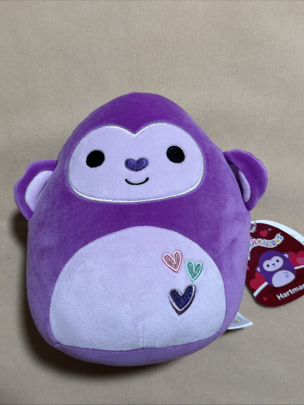 Squishmallows Valentine’s Hartman the Purple Monkey, 10" New With Tags 2024